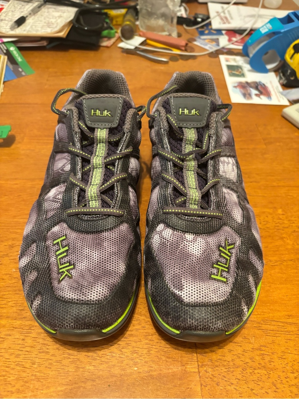 Huk Attack Fishing & Outdoor Water Sneakers Grey Black Green Camo Men’s Size 9